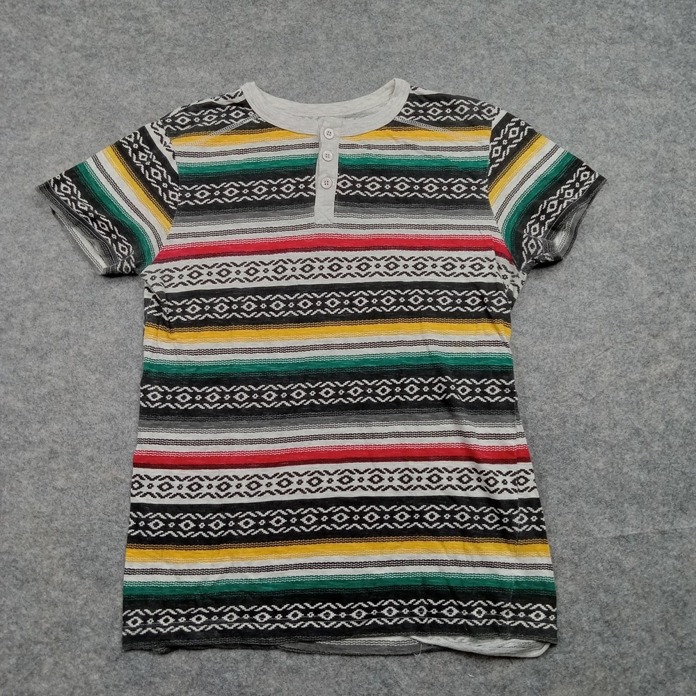 Carbon Shirt Mens Small Multicolor Henley Short Sleeve Aztec Stripe Serape
